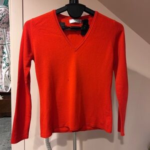 Johnston’s of Elgin Vibrant Orange V-Neck Women's Sm Sweater ($850 retail)